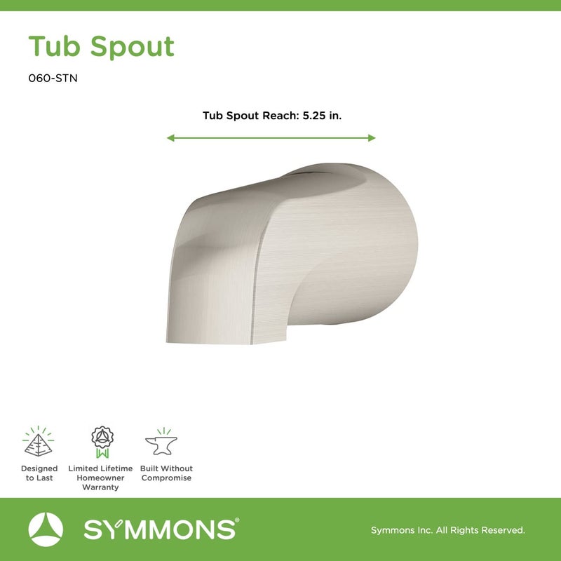Symmons 060-STN Non-Diverter Tub Spout in Satin Nickel, 5 1/2" - Image 4